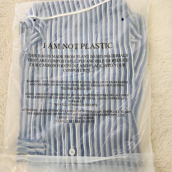 Plush Apparel Revolve Satin Striped Nightshirt Sleep Dress Blue White NWT S - Picture 8 of 13